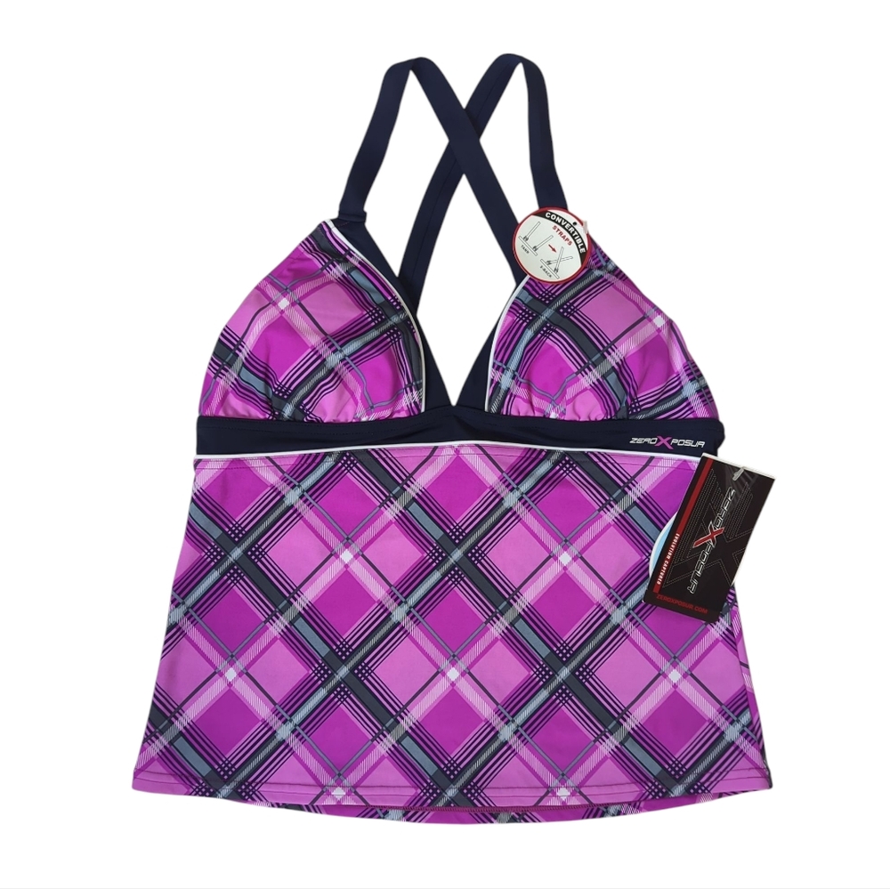 NWT ZeroXposur Convertible Surf Active Padded Tankini Swim Top 12 Violet